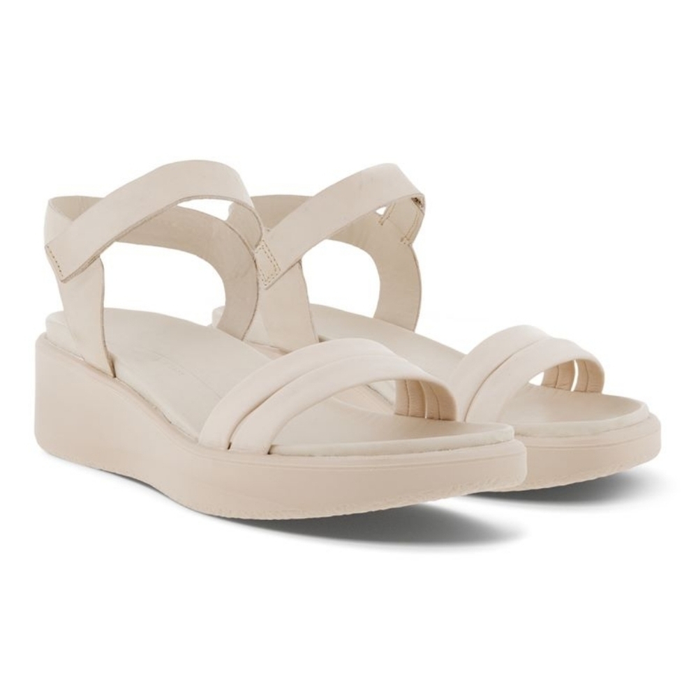 Ecco 40 Flowt Wedge Lx W Sz 9 Cream Leather Ankle Strap Sandals